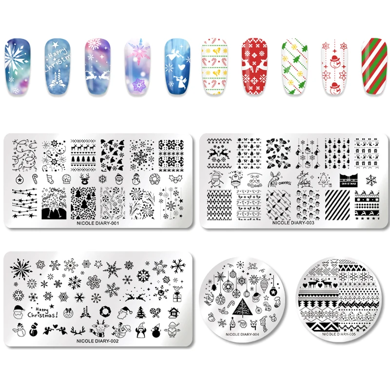 Николь дневник Рождество штамп пластины Overprint серии штамповки для ногтей шаблон