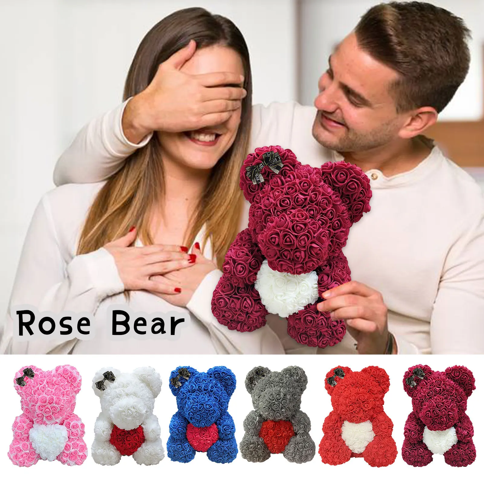 

25CM Rose Flower Bear Artificial Flower Valentine's Day Gifts Teddy Handmade Teddy For Girl Woman Love Gift