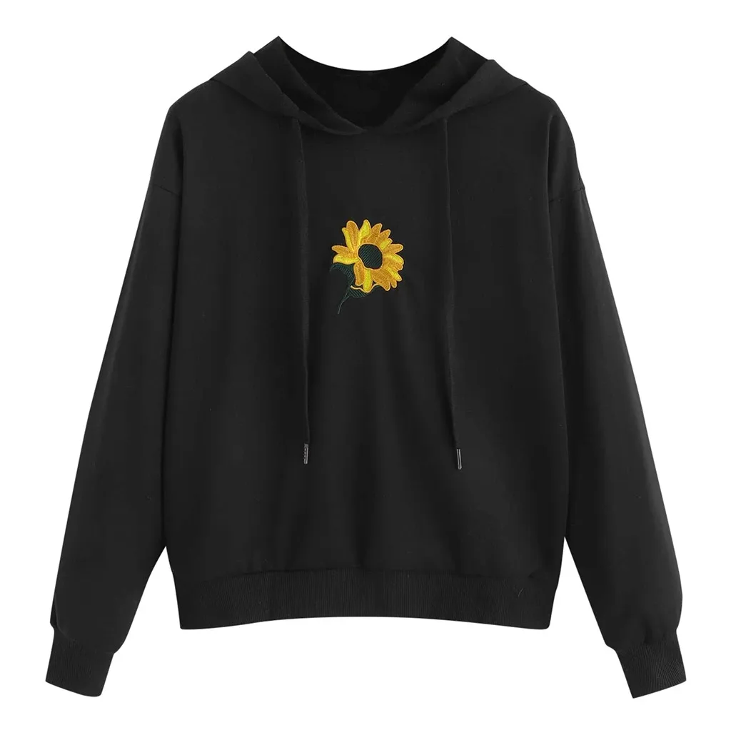 

Sweatshirts Women 2020 Sunflower Print Embroider Womens Long Sleeve Hoody Jumper Pullover Top Women's Sweatshirt Sudadera Mujer