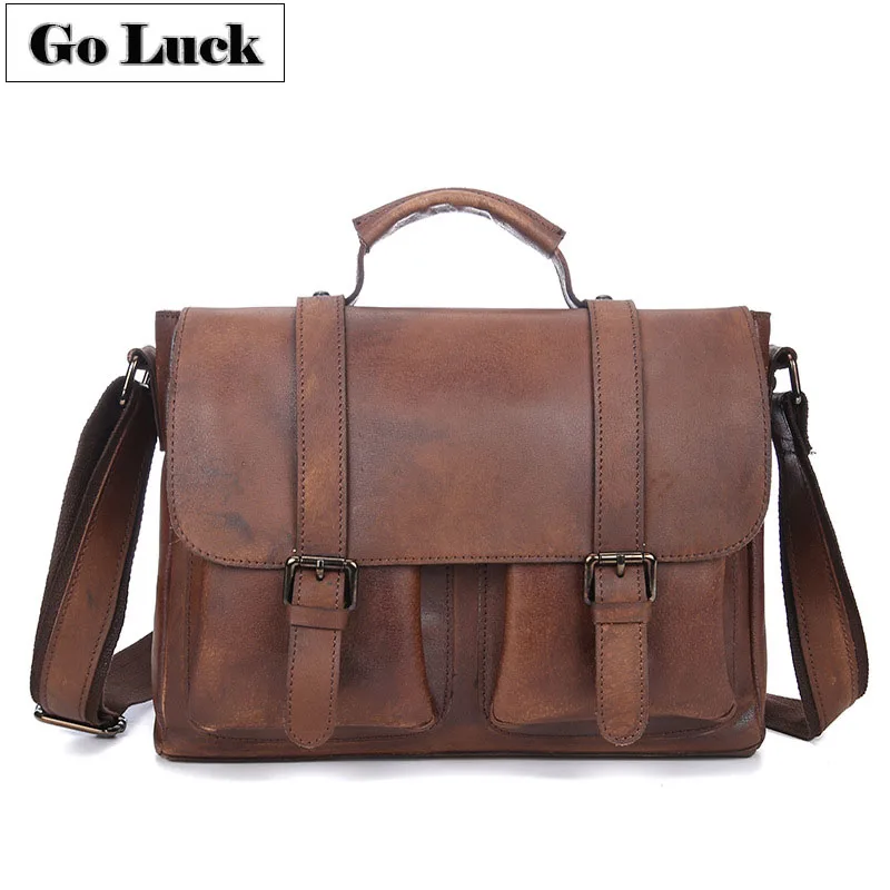 Бренд GO-LUCK, деловой портфель из натуральной кожи, мужская сумка с верхней ручкой, сумка через плечо, мужская сумка-мессенджер, сумка-тоут