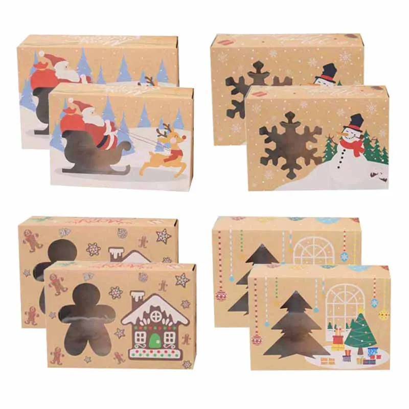 

4/8/12pcs Snowflake Santa Claus Merry Christmas Candy Box Kraft Paper Favor Gift Cookies Packaging Bag Party Xmas New Year Decor