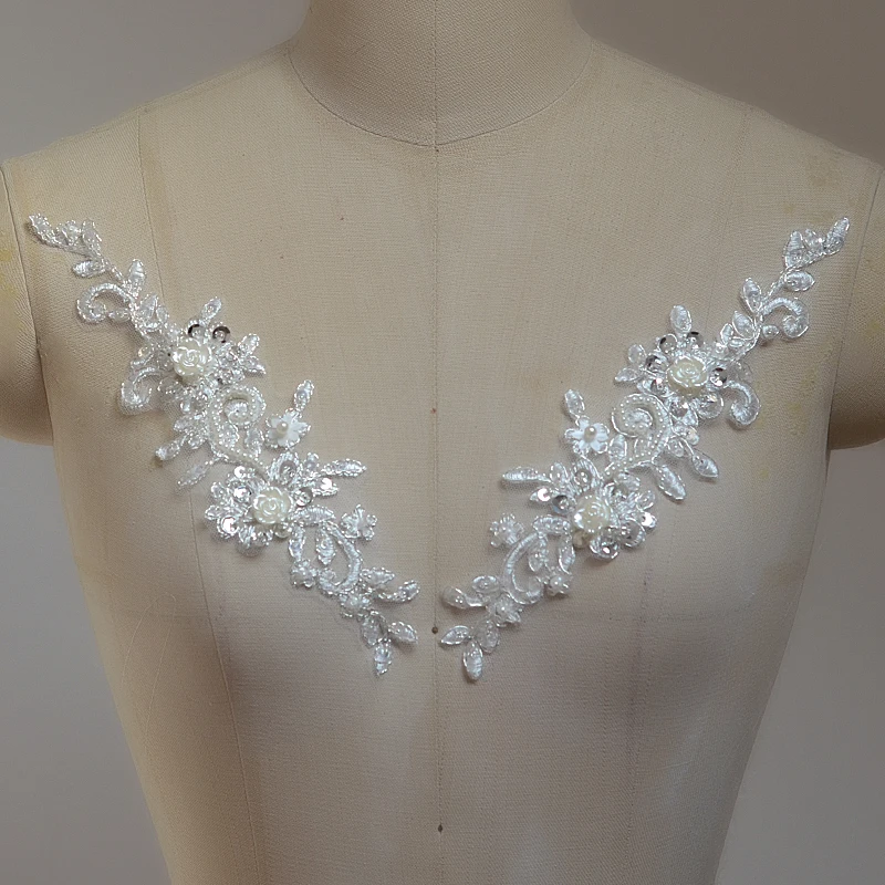 Кружевная аппликация ручной работы нашивки с серебряной нитью 3d Цветочная