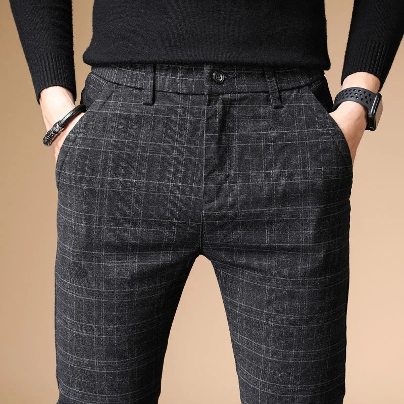

2021 Autumn Upscale Men Casual Pants Thick Cotton and Linen Male Pant Straight Trousers Business Plus Size 38