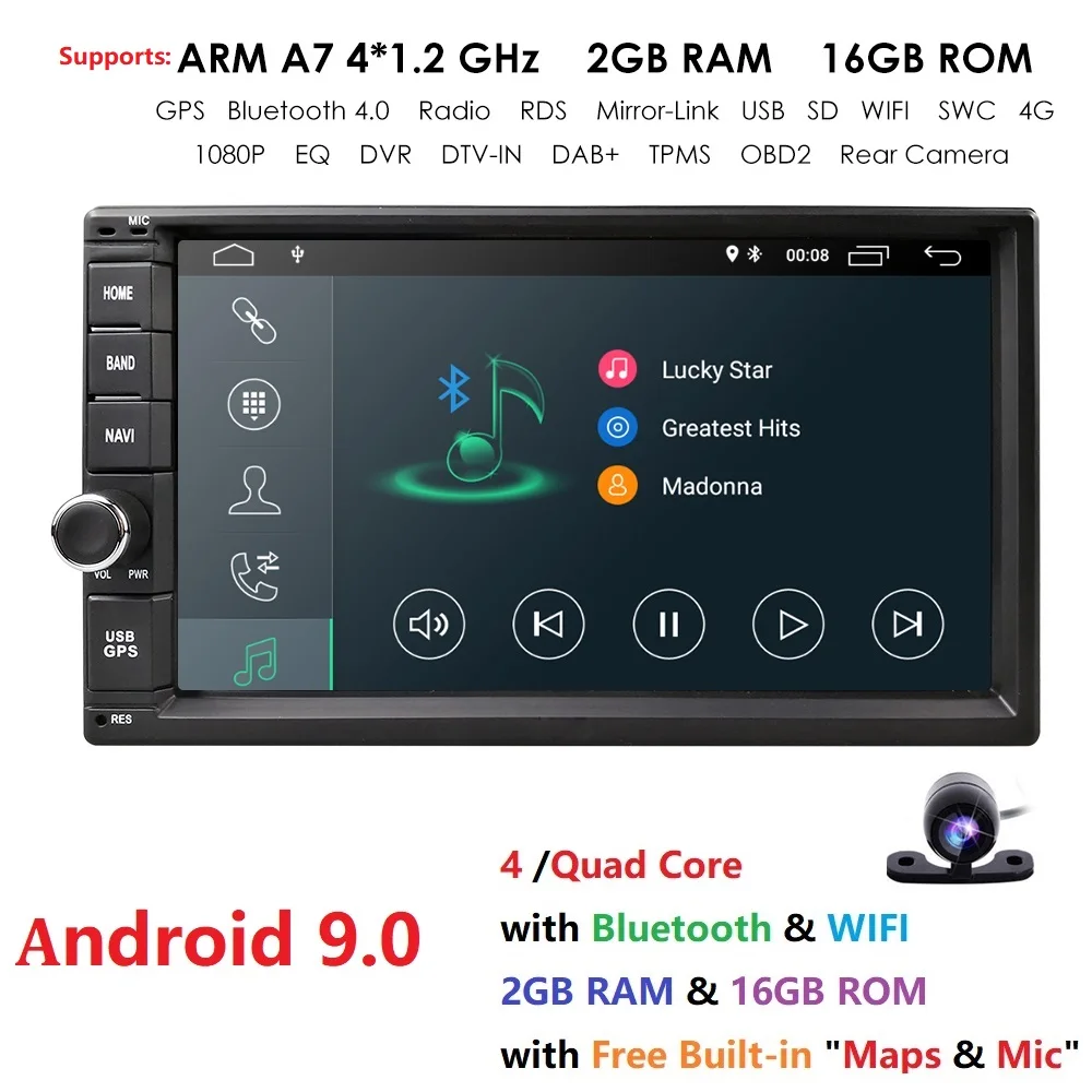 Android9.0 4GWiFi GPS HD 7 &quotдвойной 2 Din автомобильный стерео плеер радио Nav DAB рулевое