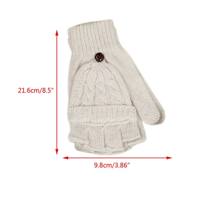 

Womens Chunky Cable Knit Fingerless Mittens Winter Warm Solid Color Convertible Half Finger Gloves with Flip Cover