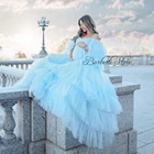 Demure небесно-голубое Тюлевое ТРАПЕЦИЕВИДНОЕ платье для беременных с оборками для фотосессии ДРАПИРОВАННОЕ Сетчатое длинное женское вечернее платье платья