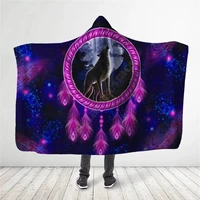 native wolf 3d all over printed hooded blanket adult child sherpa fleece wearable blanket microfiber bedding 04
