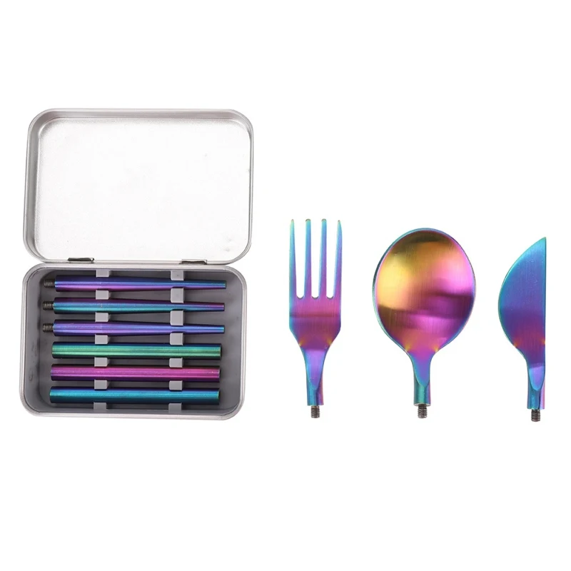 

New Hot 3-in-1 Stainless Steel Dinnerware Set Pocket Size Reusable Metal Cutlery Spoon Fork Set For Travel Outdoor Picnic BBQ