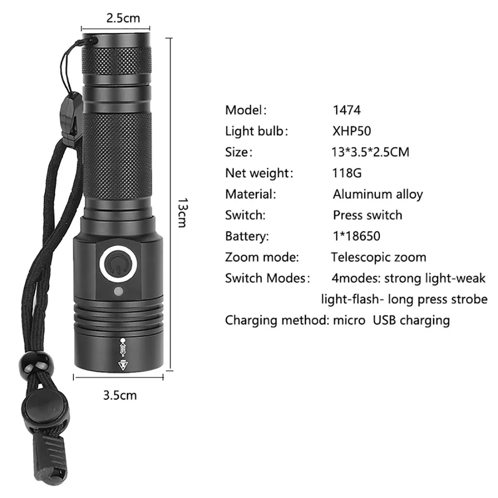 Aluminum Alloy XHP50 LED Flashlight 4 Modes Outdoor Torch Charge display Taschenlampe Jagdlampe Camping Lampe 1x18650 Battery | Лампы и