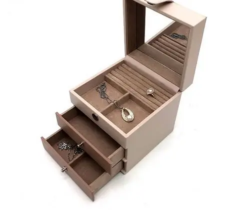 Трехуровневый ящик для хранения ювелирных изделий из искусственной кожи с двумя выдвижными ручками, зеркальные подарочные коробки для юве... от AliExpress RU&CIS NEW