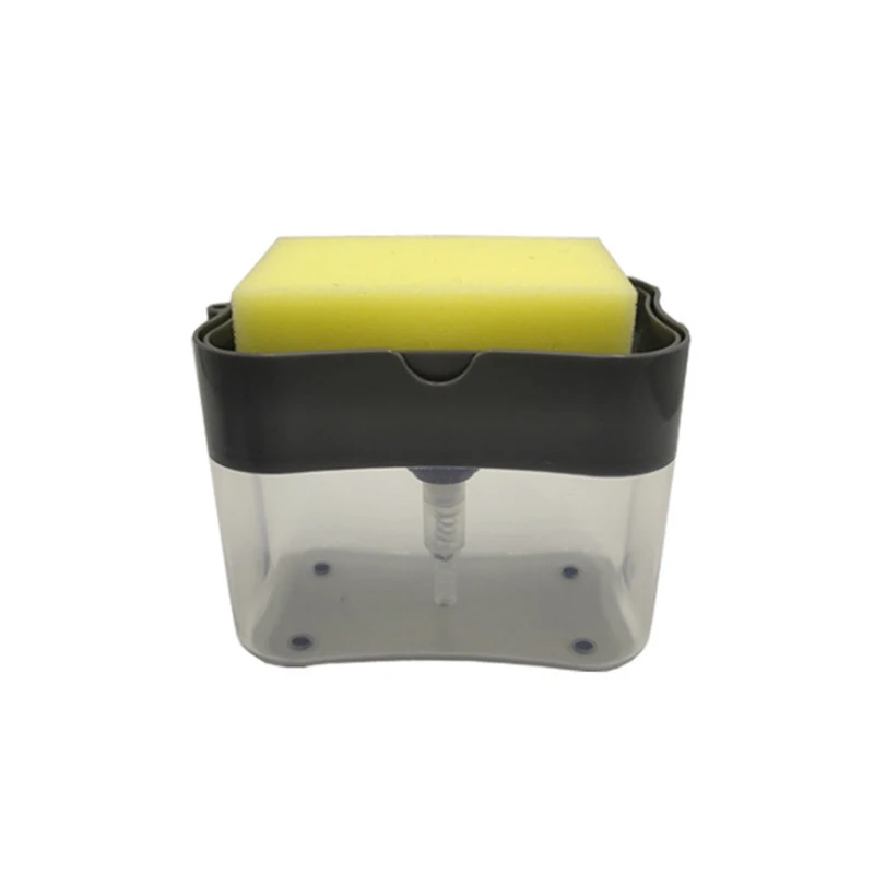 

Soap Pump Dispenser 2-in-1 Cleaning Liquid Container Sponge Rack Manual Push-type Soap Dispenser Kitchen Creative Cleaning Tool