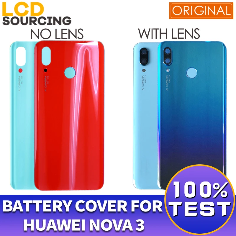6," Крышка батарейного отсека для huawei Nova 3 Задняя стеклянная крышка батарейного отсека+ объектив камеры для Nova 3 задняя крышка чехол Замена