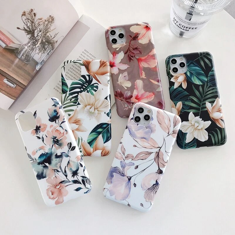 

Fashion Flowers Luxury Phone Case For iPhone 11 12 mini Pro Max XS X XR 7 8 plus SE 2020 Matte Shockproof Cases Cover Fundas