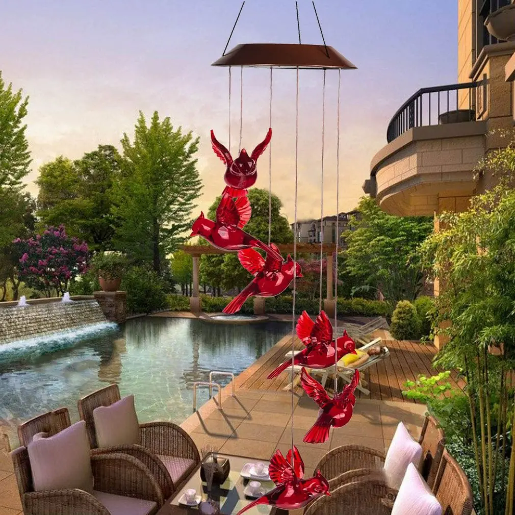 

Outdoor Solar Flame Bird Wind Chime Lamp Durable Garden Light Decoration Animal Styling Wind Chime Lamp