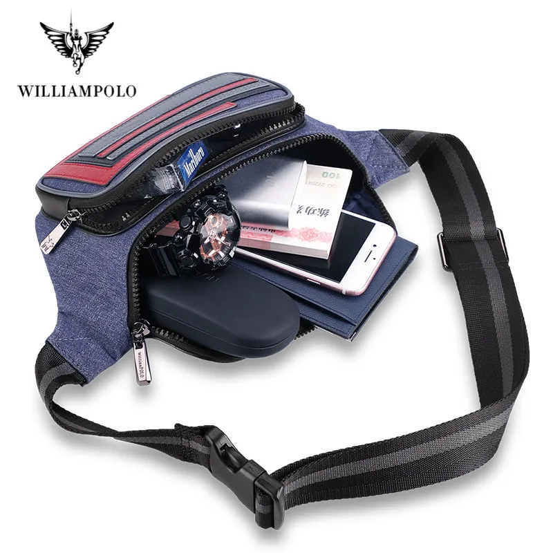 Мужская поясная сумка WILLIAMPOLO джинсовая Холщовая Сумка стильная многослойная для