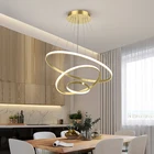 Современная светодиодная потолочная Подвесная лампа, черно-белая люстра с круглыми кольцами для гостиной, кухни, лофта, спальни, приглушаемый светильник
