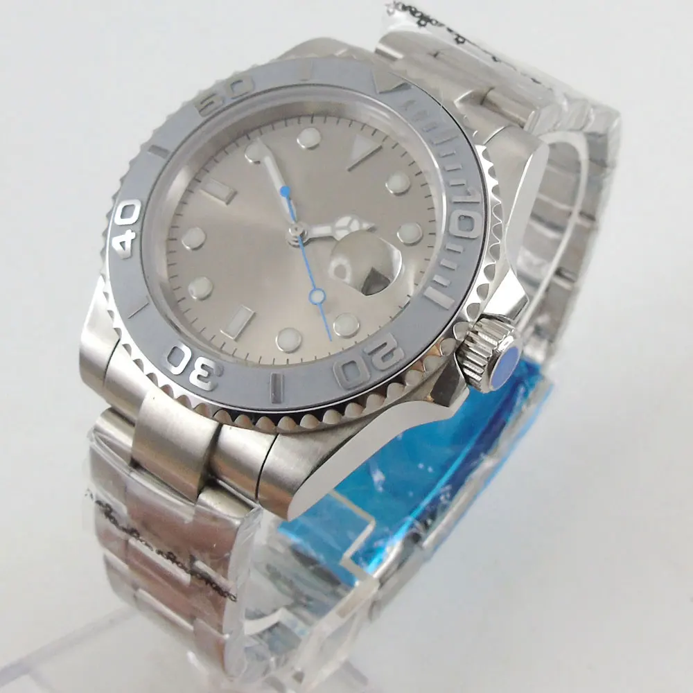 

40mm Grey Male Wristwatch NH35 MIYOTA Automatic Movement Mnetal Bracelet Ceramic Bezel Insert