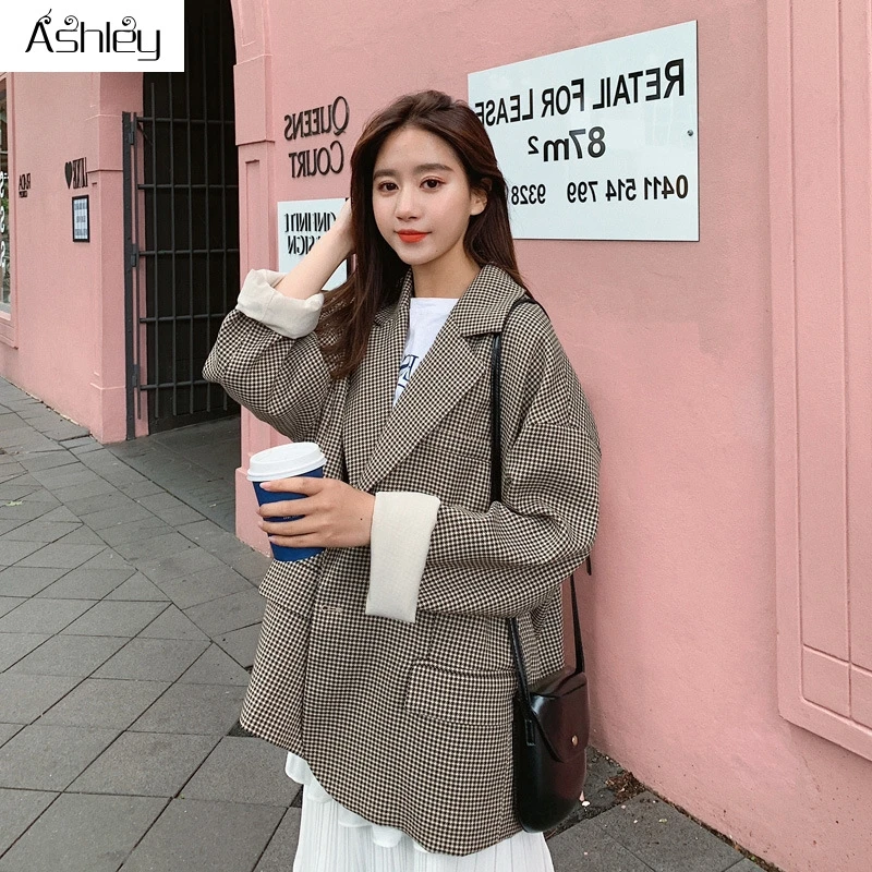 

Ashley Plaid bow tie women jacket coat Long sleeve zipper basic ladies jacket bomber Casual motorcycle ladies outwear jeacket