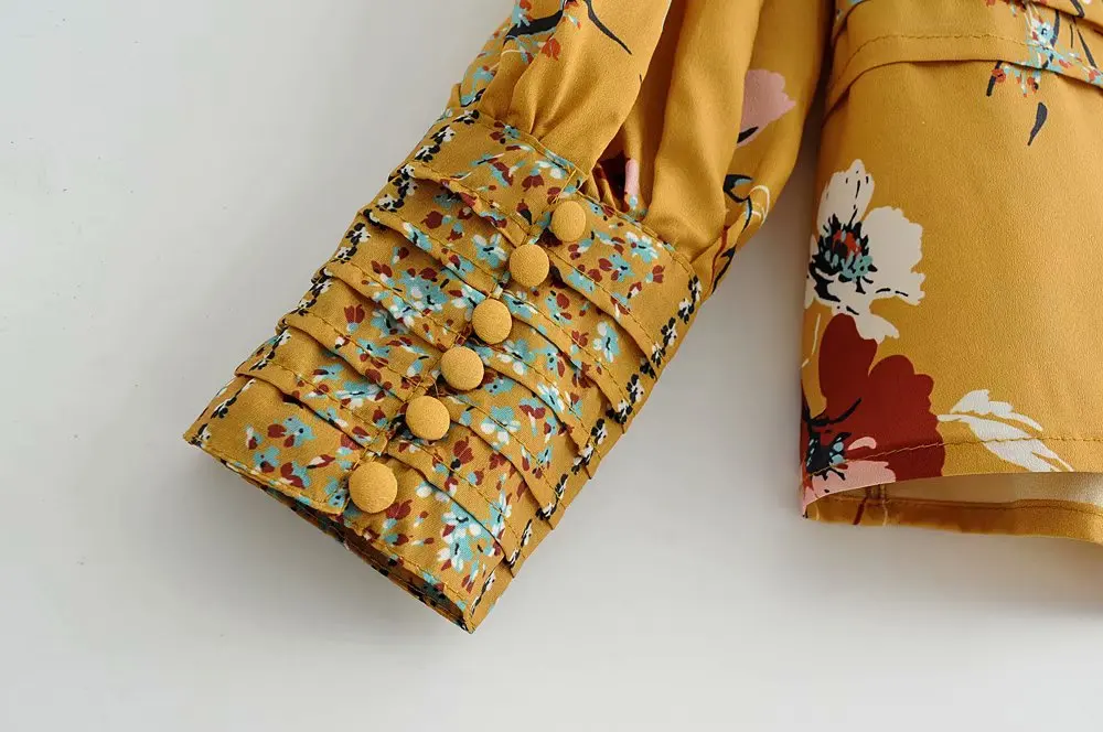 Женская шифоновая блузка с цветочным рисунком ZA желтая длинным рукавом лето 2020 |