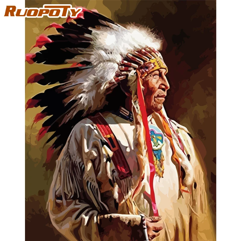 

RUOPOTY 60x75cm DIY Frame Painting By Number For Adults Indian Figure Picture By Numbers Acrylic Paint On Canvas Home Decors