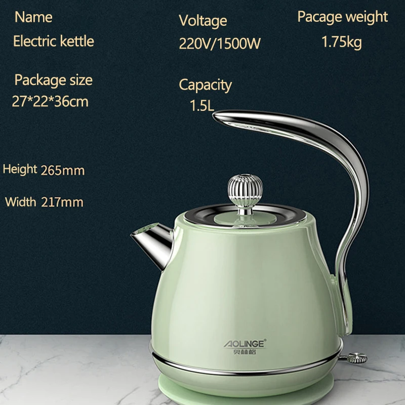

1500W Electric Kettle 304 Stainless Steel Teapot Boiled Water Pot Retro Water Kettle Automatic Power Off 1.5L 220V