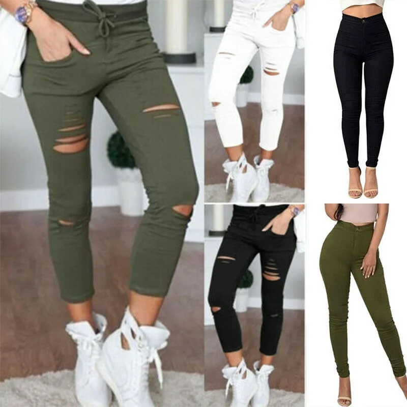 

Ladies Ripped Skinny Jeggings Stretchy Slim Pants Distressed Trousers Plus Size