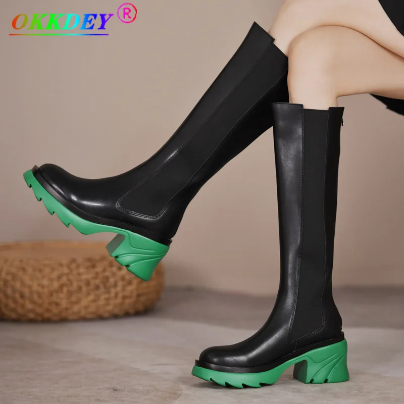 

2022 Ladies Spring and Autumn Leather Round Toe Knee-length Knight Boots Winter Fashion Zipper High Heels Women's and Nude Boots