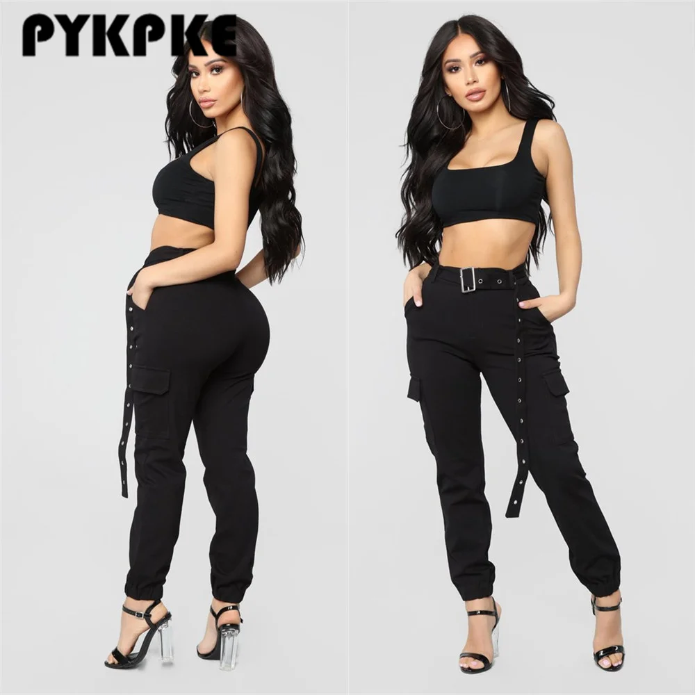 

Women Cargo Pants 2022 Fashion Punk Pockets Jogger Trousers Harajuku Elastics High Waist Streetwear
