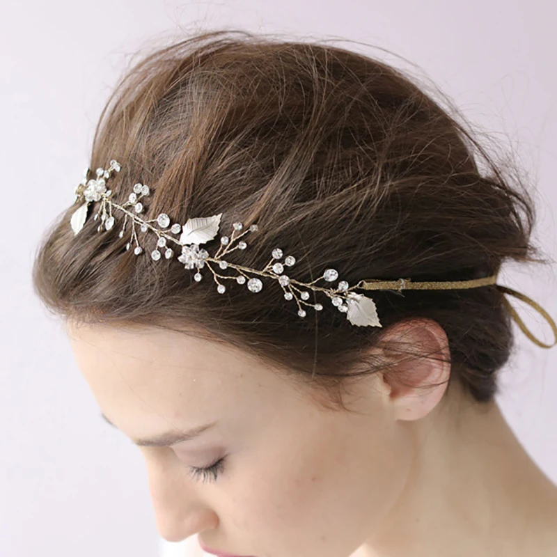 Винтажные золотые серебряные стразы с листьями хрустальные украшения для волос