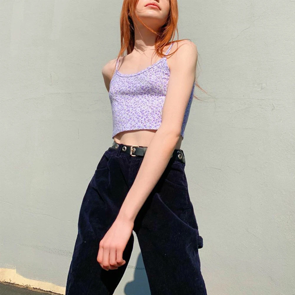 2020 e girl укороченные топы на бретелях спагетти с цветочным рисунком Y2K модные