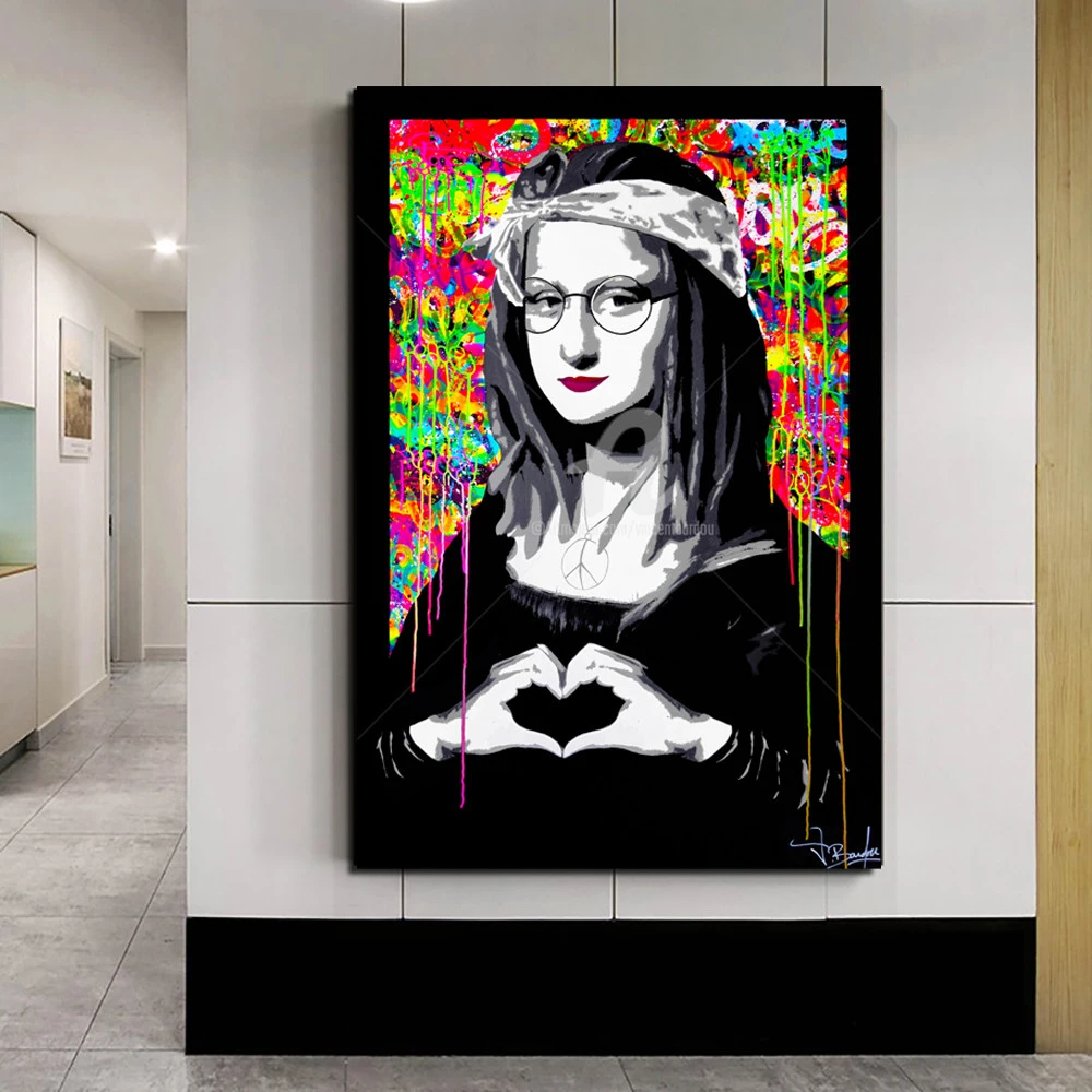 

Mona Lisa Love Heart Nordic Style Wall Art Canvas Painting Poster Abstract Print Decorative Picture For Living Room Home Decor