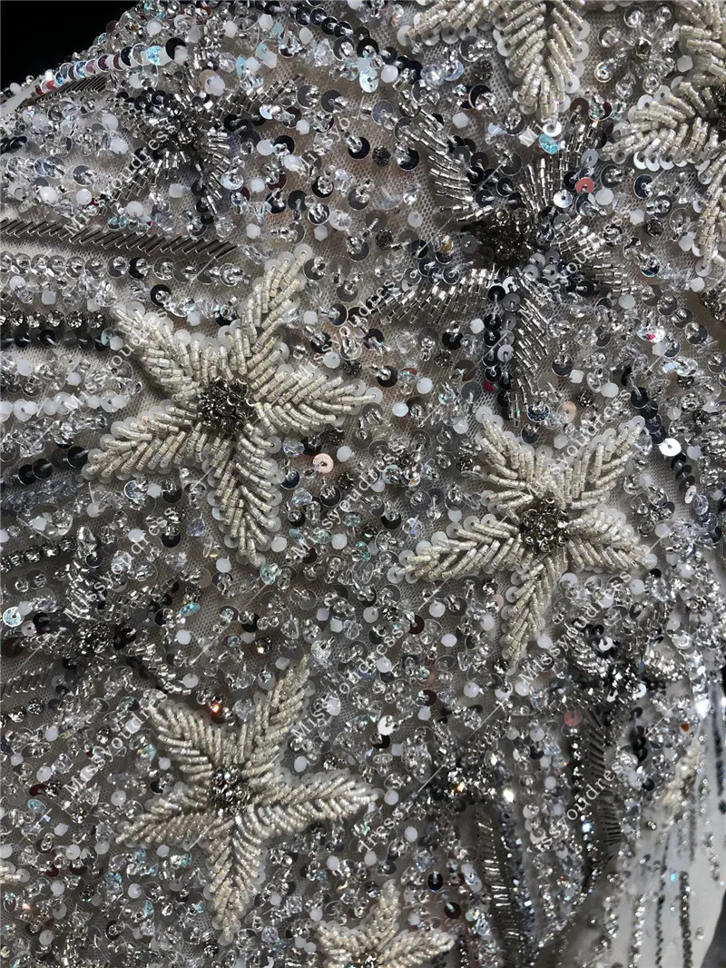 ZuhairMurad Silver High Quality Luxury Real Pictures Heavy Beads Deep V-Neck Floor Length Evening Party Prom Dance Bridal Dress