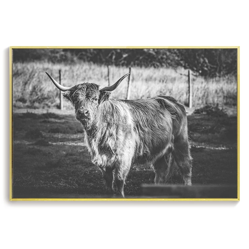 

Modern Nordic Style Poster Plateau Cow Canvas Print Art Black and White Picture Bedroom Living Room Shop Wall Art