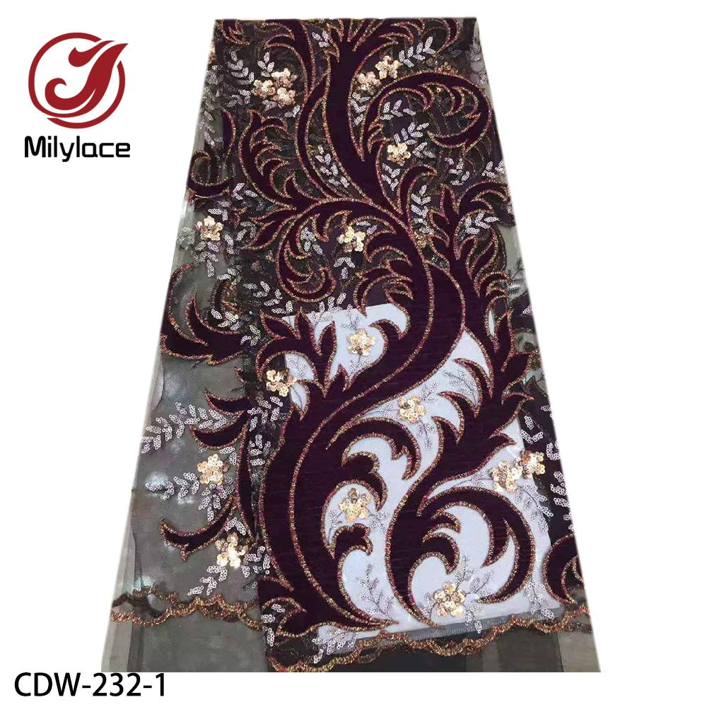 

Latest French Net Laces with Velvet Fabric Fabrics High Quality Tulle African Laces Fabric Nigerian Wedding CDW-232
