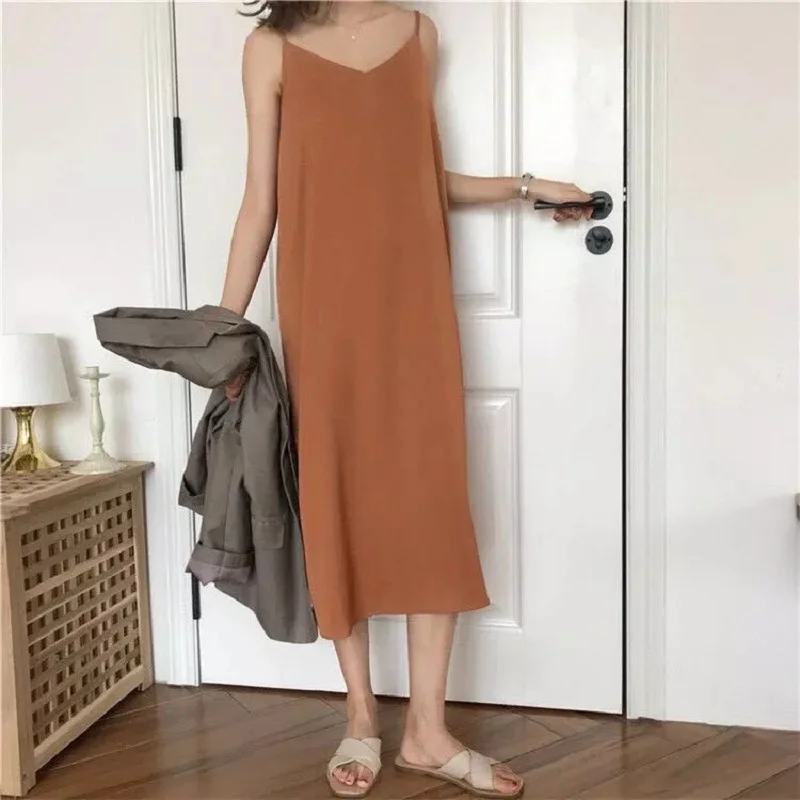 

Sexy Women Maxi Dress Loose Sleeveless Dresses V-neck Sling Long Black Party Dress
