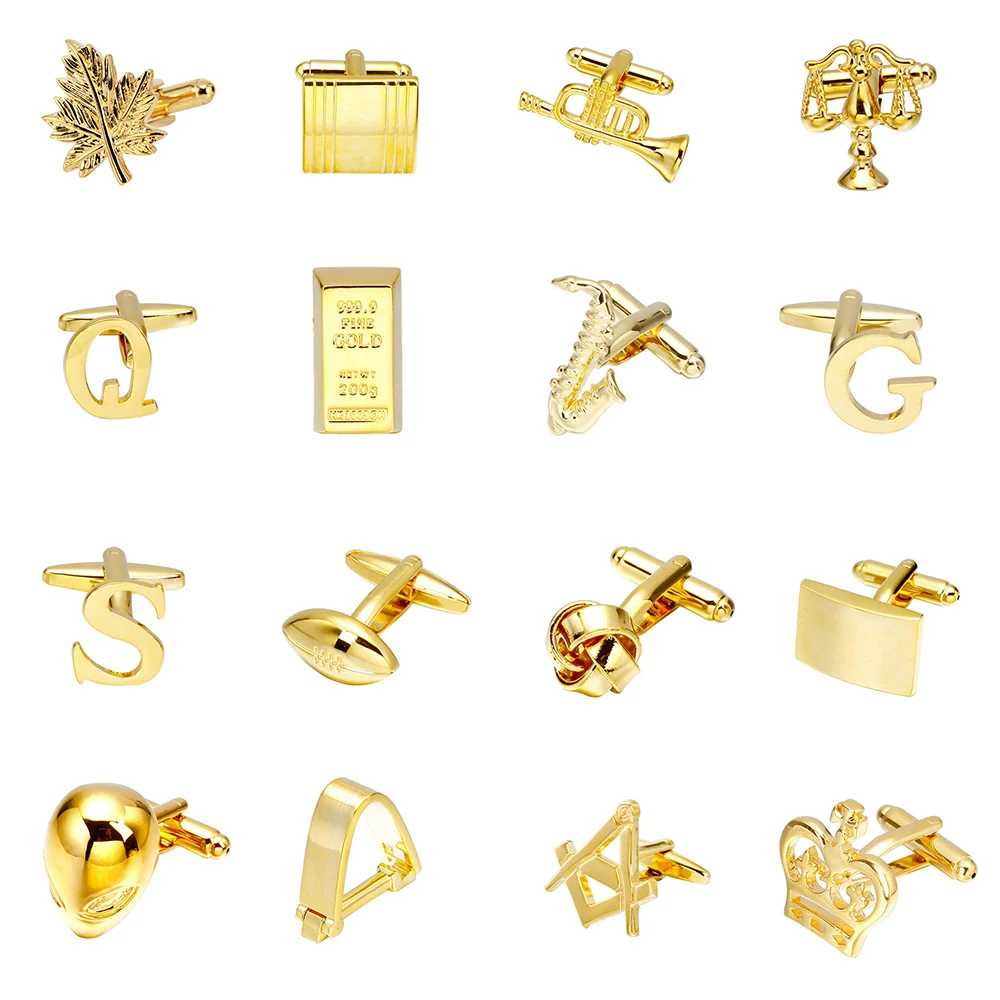 Роскошные Рубашки запонки для мужчин бренд манжеты кнопки золото