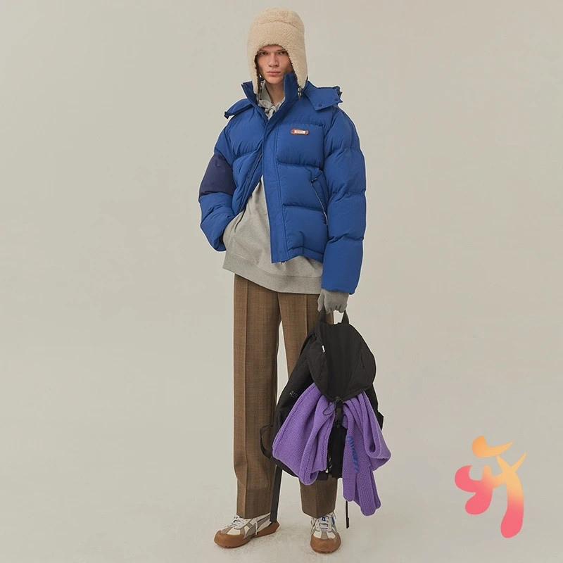 

Korea Green Blue Hooded Ski Grey Duck Thicken Jacket Men Women High Quality Color Matching Jacket Aedrerror Warm Jacket Coat