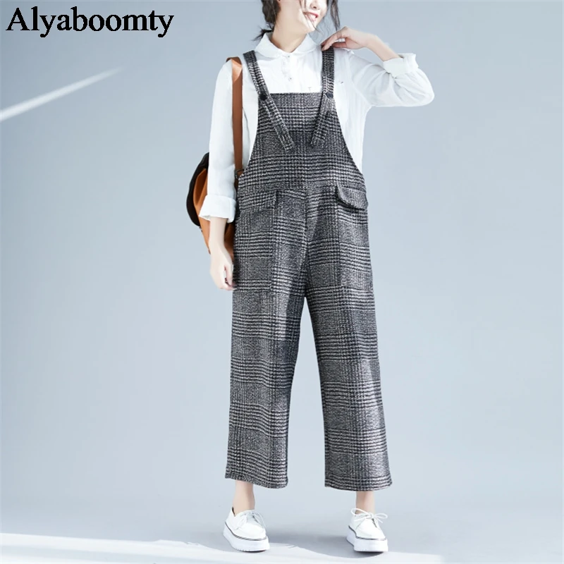 Японский Мори девушка осень зима женские комбинезоны подтяжки плед l Свободные