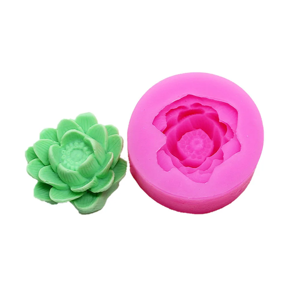1 Piece 9.8x9.8x4.6cm 3D Blooming Lotus Silicone Mold Handmade Soap Mold Clay Mold Cake Baking Wedding Decorating Tools