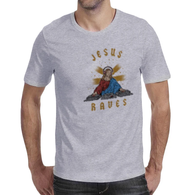 

Casual T Shirts for Men Fashion Harajuku Print Jesus Raves Short Sleeve O-neck Top Tees Streetwear Summer Funny Graphic T Shirts