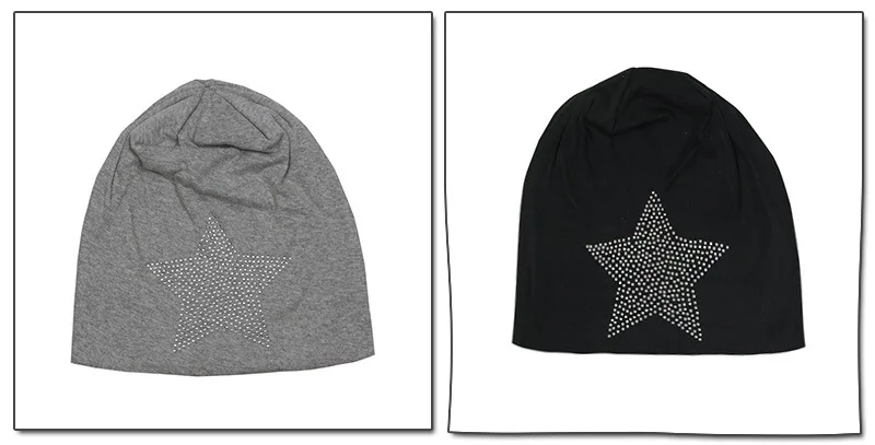 ELIfashion Модные Стразы Блеск Шапки Для женщин Зимняя вязаная Кепки s Big Star эластичный Для женщин шляпа Женская хлопковая Кепки 5 цветов