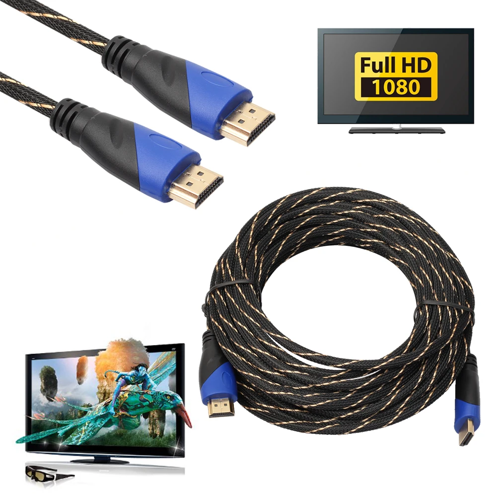 Плетеный HDMI-совместимый кабель видеокабели с позолоченным покрытием V1.4 AV HD 3D для