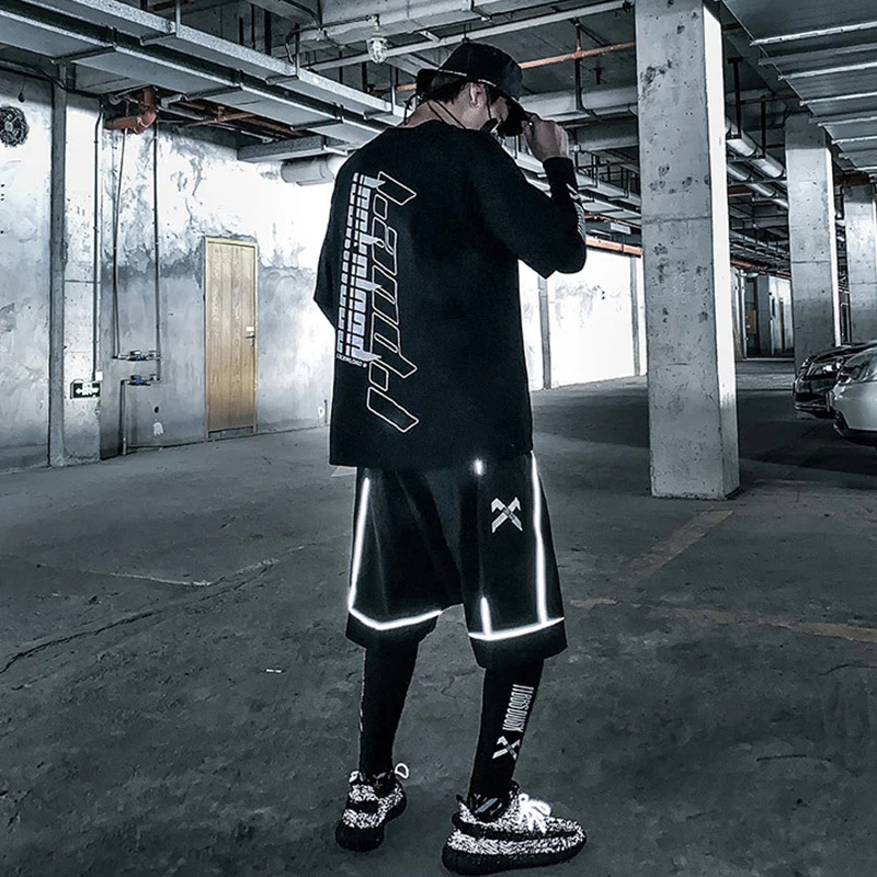 Купить Брюки-карго Techwear мужские тактические, короткие штаны в стиле хип-хоп, светоотражающие джоггеры с лентами, повседневные тактические уличные ...