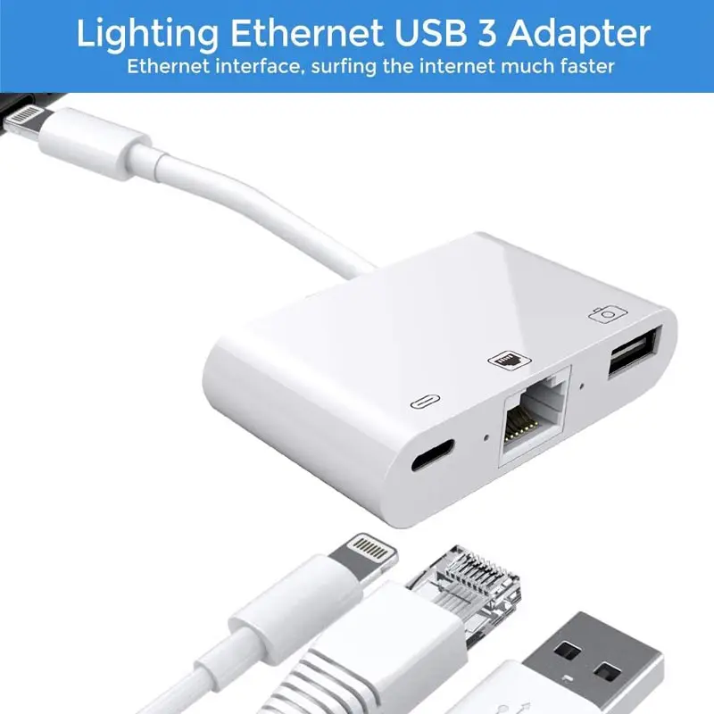 

Кабель Lightning/RJ45, 3 в 1, USB 3,0, OTG, для iphone и USB-камеры