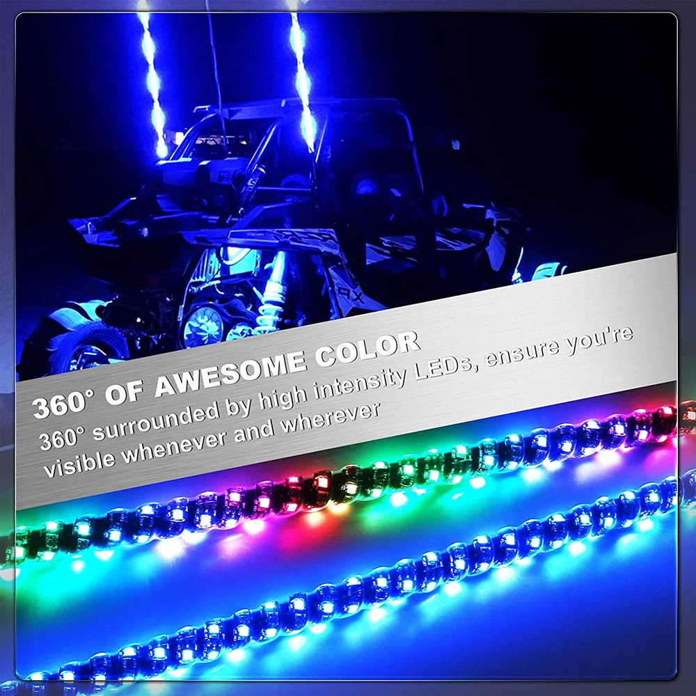 

3 фусветодиодный 90 см Радиочастотный пульт дистанционного управления красный зелёный синий светодиодные лампы для внедорожников ATV UTV RZR с танцами/охотничьсветильник огнями и антенной