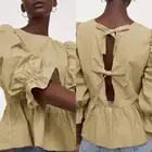 Женская модная пикантная уличная одежда Celmia с вырезами элегантные блузки с пышными рукавами 2021 повседневные бандажные однотонные праздвечерние чные блузки туника