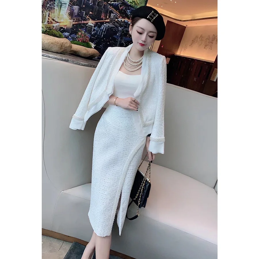 

Women's dress French heavy work order bead thin style tweed small fragrance suit skirt elegant celebrity autumn dress