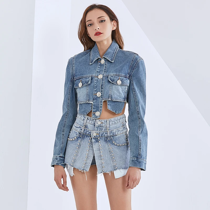

Twotwinstyle Patchwork Rivet Tassel Denim Shorts for Women High Waist Sexy Wide Leg Shorts Fashion New Tide Clothing 2021 Summer
