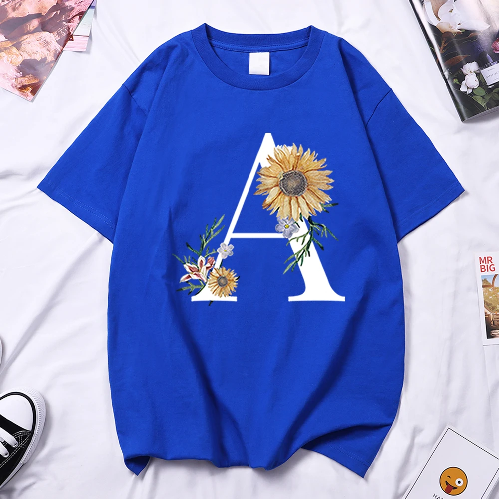 

Summer New Letter Sunflower Print Women's Fashion T-shirt Harajuku 2021 Retro Hip-hop Street Loose Female Graphic T-shirt