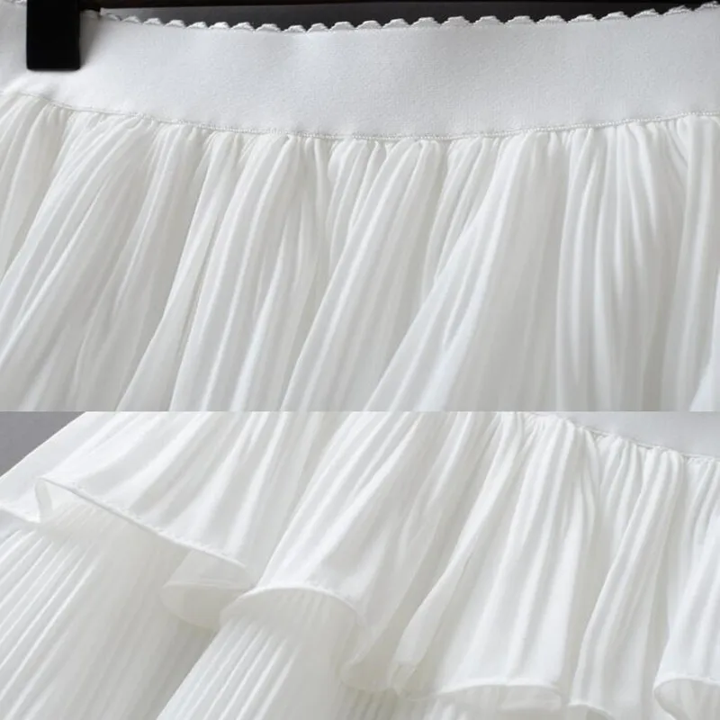 

2021 Summer Women Elasticity Waist Mini Skirt Ladies Chiffon Skirt Ladies Casual Cake Skirts Black White Femme Pleated Skirts